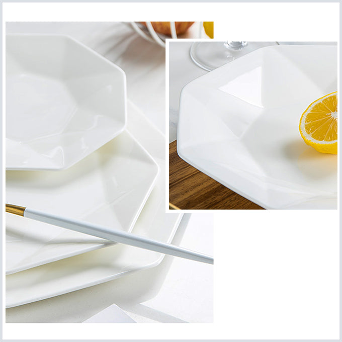 Bone China Dinnerware - Octagon Plate in Creamy White