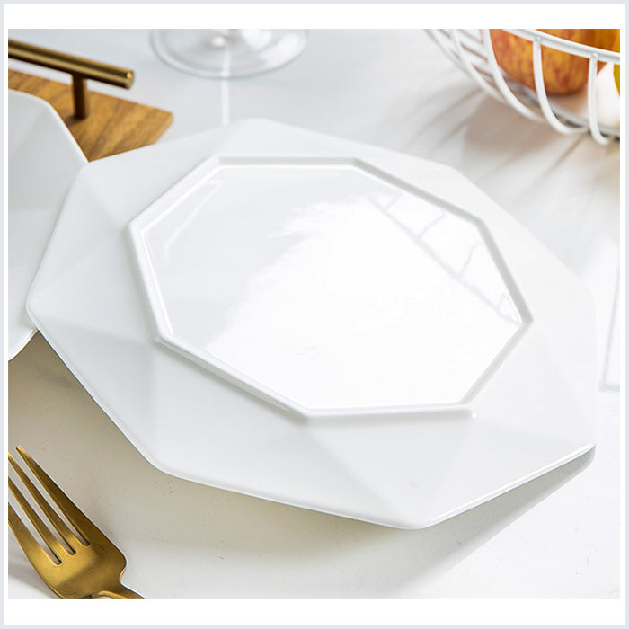 Bone China Dinnerware - Octagon Plate in Creamy White