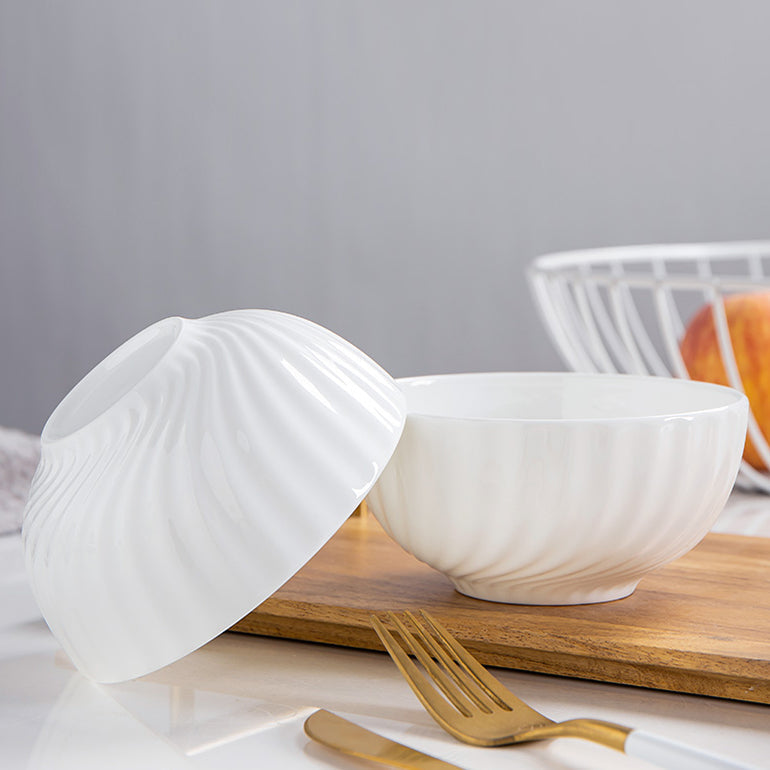 Bone China Round Bowl - with Curved Ridges