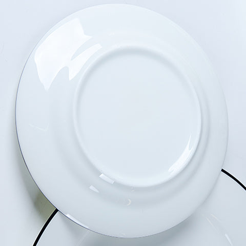 Bone China Flat Plate - White with Black Rim