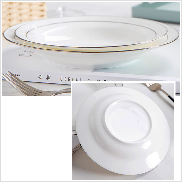 Bone China Soup Plate - White with Silver Rim