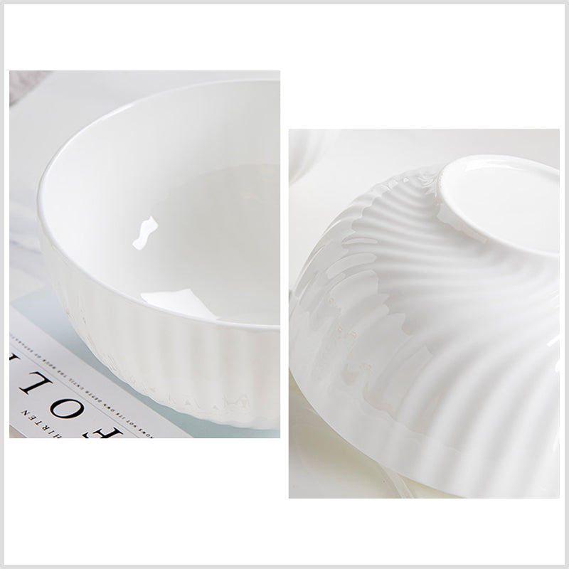Bone China Round Bowl - with Curved Ridges