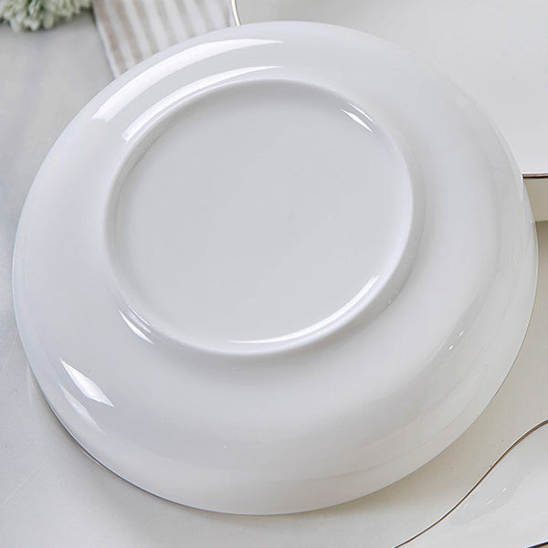 Bone China Dinnerware - Round Plate with Silver Rim