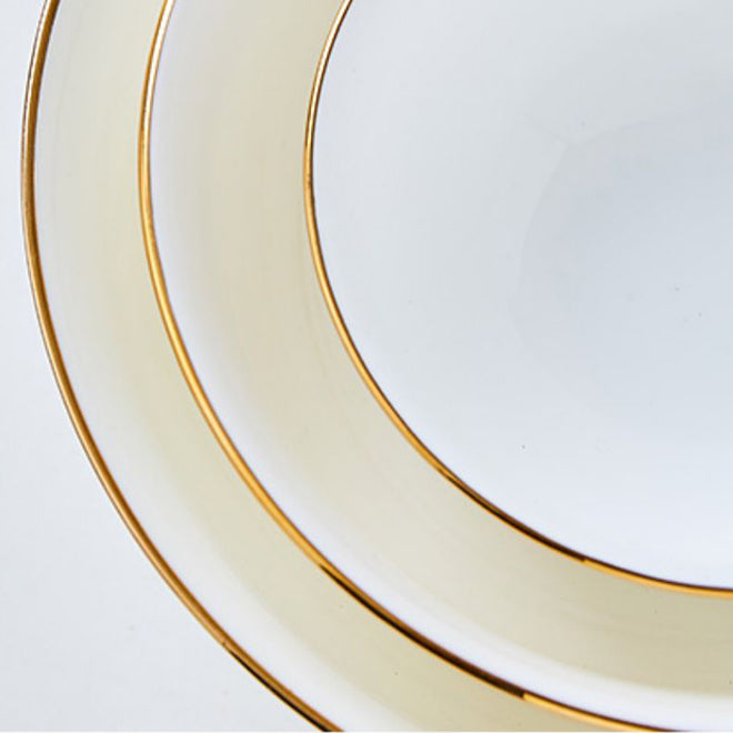 Bone China Round Bowl - White with Gold Rim & Foot