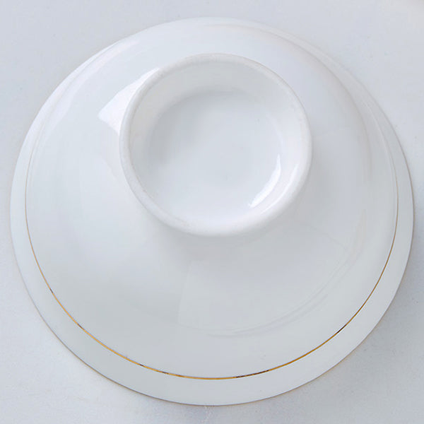 Bone China Round Bowl - White with Gold Rim & Foot