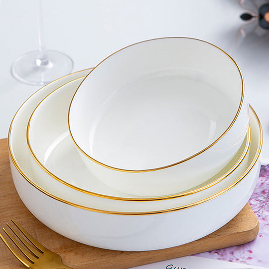 Bone China Dinnerware - Round Plate with Gold Rim
