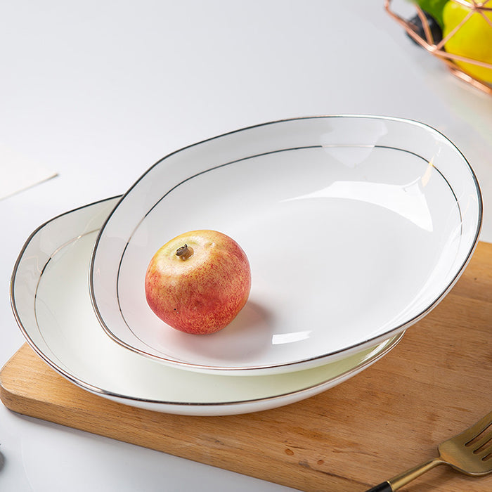 Bone China Plate with Silver Rim - Square with Curved Edge