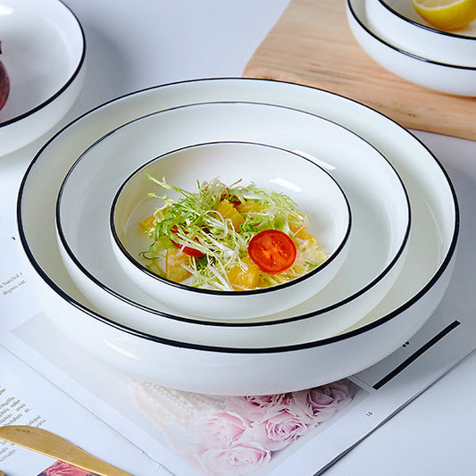 Bone China Round Plate - White with Black Rim