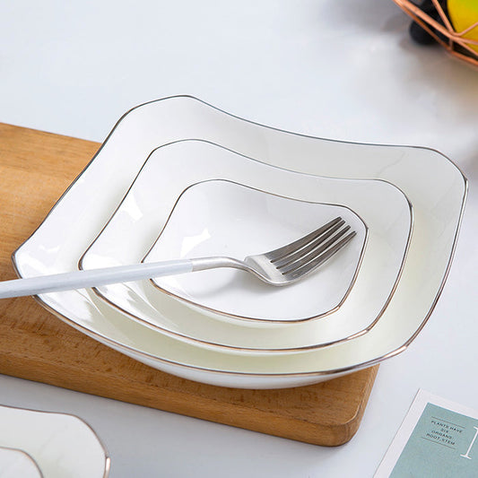 Bone China Octagon Plate - Curved Edge with Upward Angles