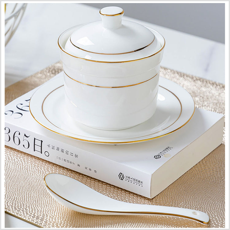 Bone China Tableware - Stew Pot with Lid & Spoon