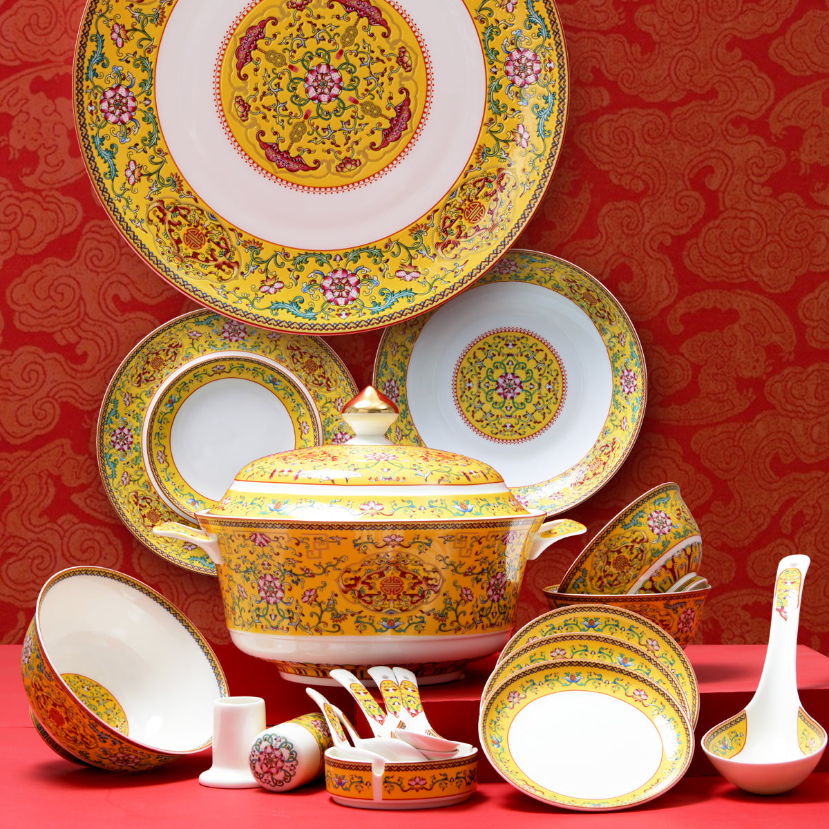 Luxury Bone China Dining Ware Collection - Enameling of Decorative Motif in Yellow