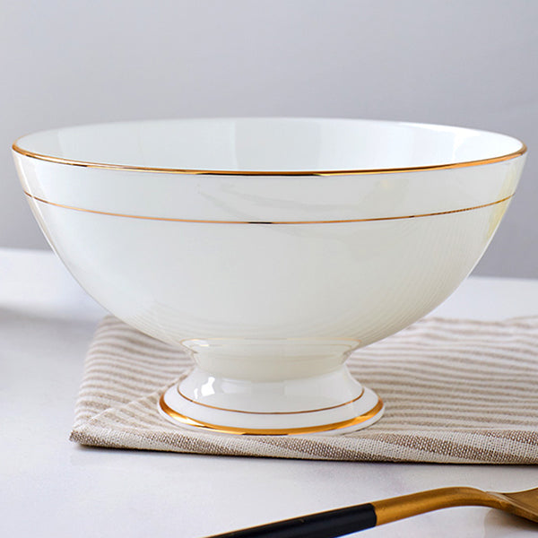 Bone China Tableware - High Foot Bowl with Gold Rim