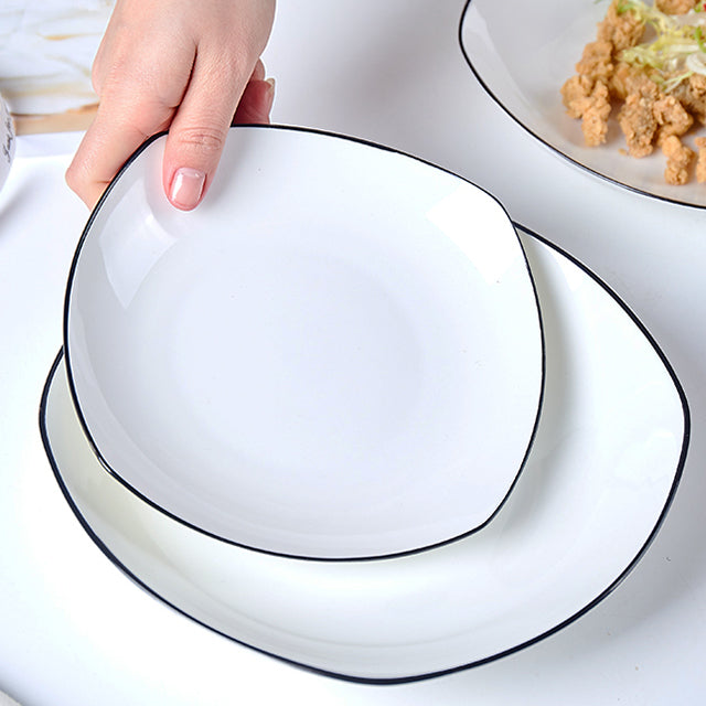 Bone China Deep Plate - Square Shaped with Black Rim