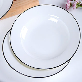 Bone China Soup Plate - White with Black Rim