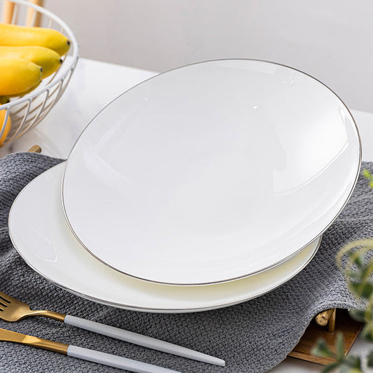 Bone China Round Plate - White with Silver Rim