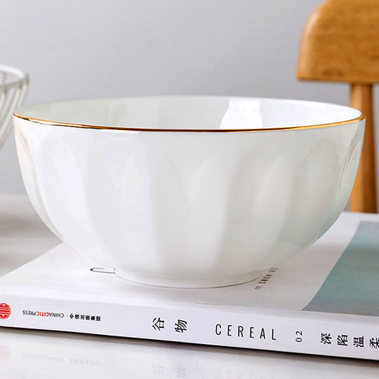 Bone China Tableware - Ribbed Bowl with Gold Rim