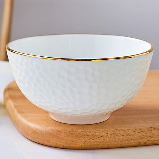 Bone China Round Bowl - Golf Shaped Surface & Gold Rim