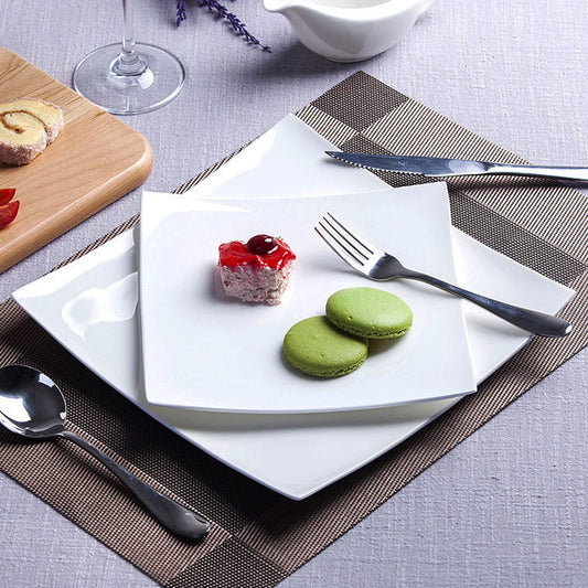 Bone China Dinnerware - Square Plate in Creamy White