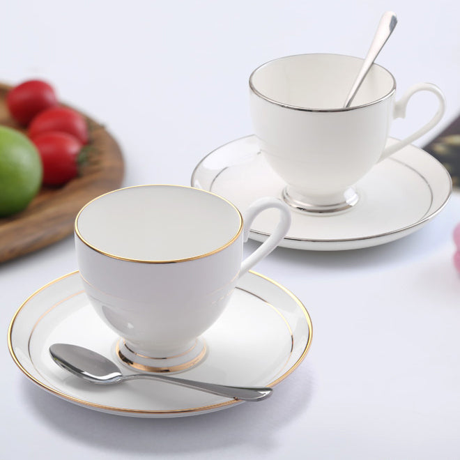 Bone China Tea Cup & Saucer - W/ Gold Rim or Silver Rim