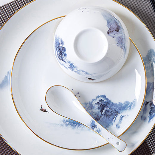 Bone China Dinnerware Set, Blue-and-white Porcelain