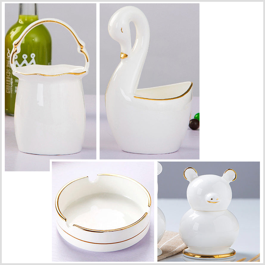 Bone China Tableware Accessories - Set of 4 with Gold Rim