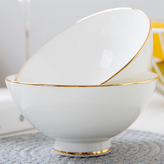 Bone China Wide Mouth Bowl - White with Gold Rim