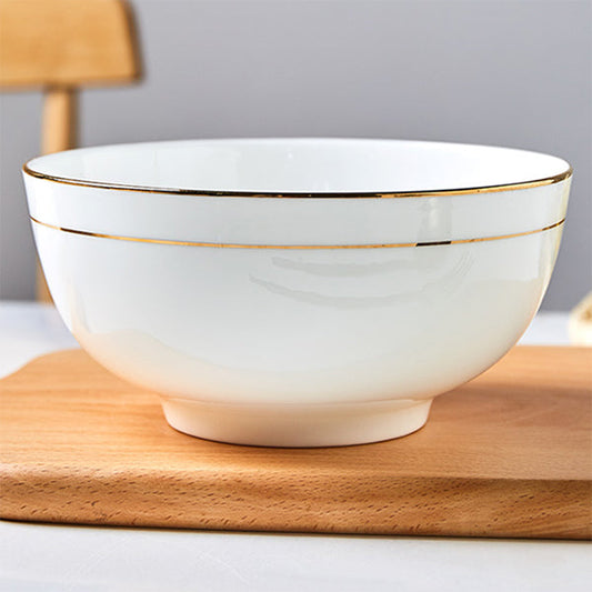 Bone China Round Bowl - White with Gold Rim & Foot