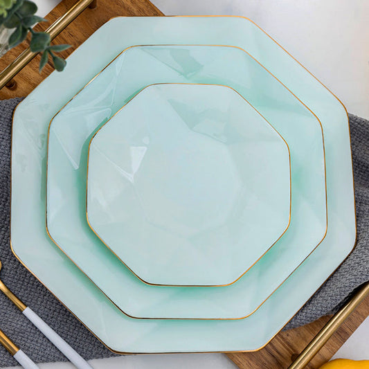 Bone China Celadon Dinnerware - Octagon Plate with Gold Rim