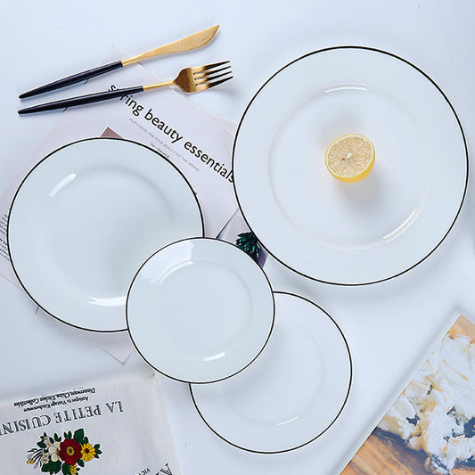 Bone China Flat Plate - White with Black Rim
