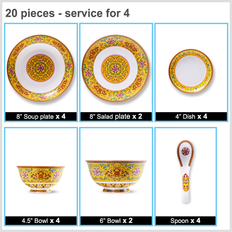 Luxury Bone China Dining Ware Collection - Enameling of Decorative Motif in Yellow