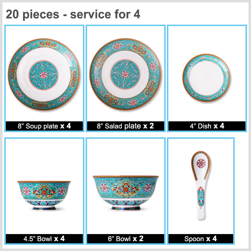 Luxury Bone China Dining Ware Collection - Enameling of Decorative Motif in Turquoise