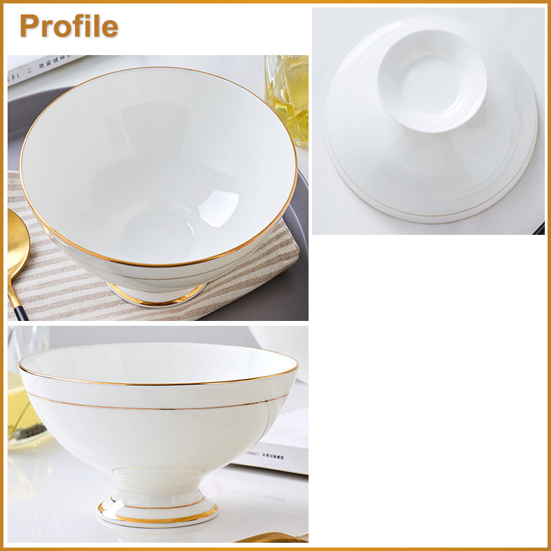 Bone China Tableware - High Foot Bowl with Gold Rim