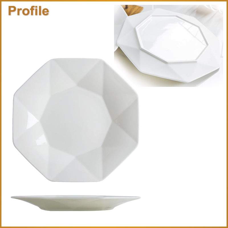 Bone China Dinnerware - Octagon Plate in Creamy White