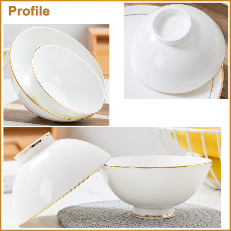 Bone China Wide Mouth Bowl - White with Gold Rim