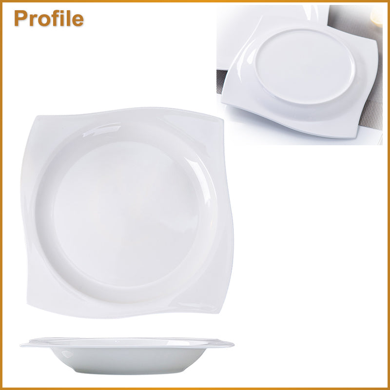 Bone China Dinner Plate - Curved Edge with Concave Circle