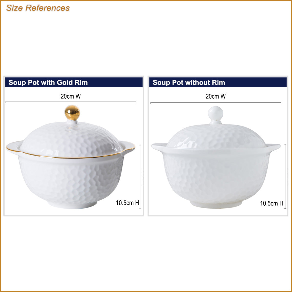 Bone China Round Soup Tureen - Golf Shaped Surface