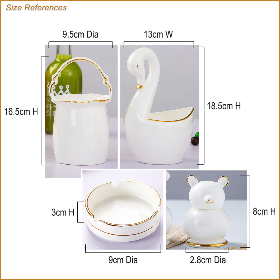 Bone China Tableware Accessories - Set of 4 with Gold Rim
