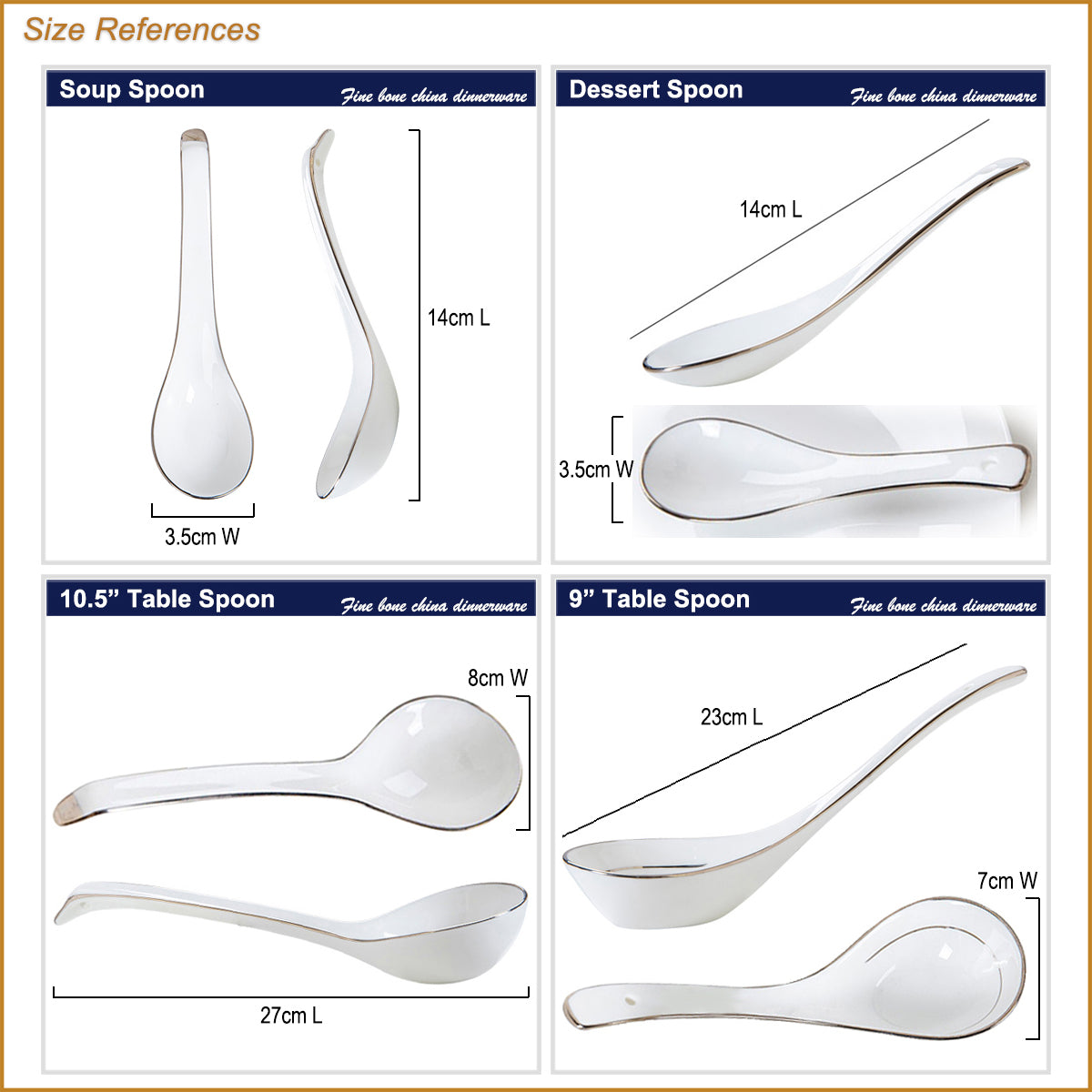 Bone China Spoon Set - White with Silver Rim