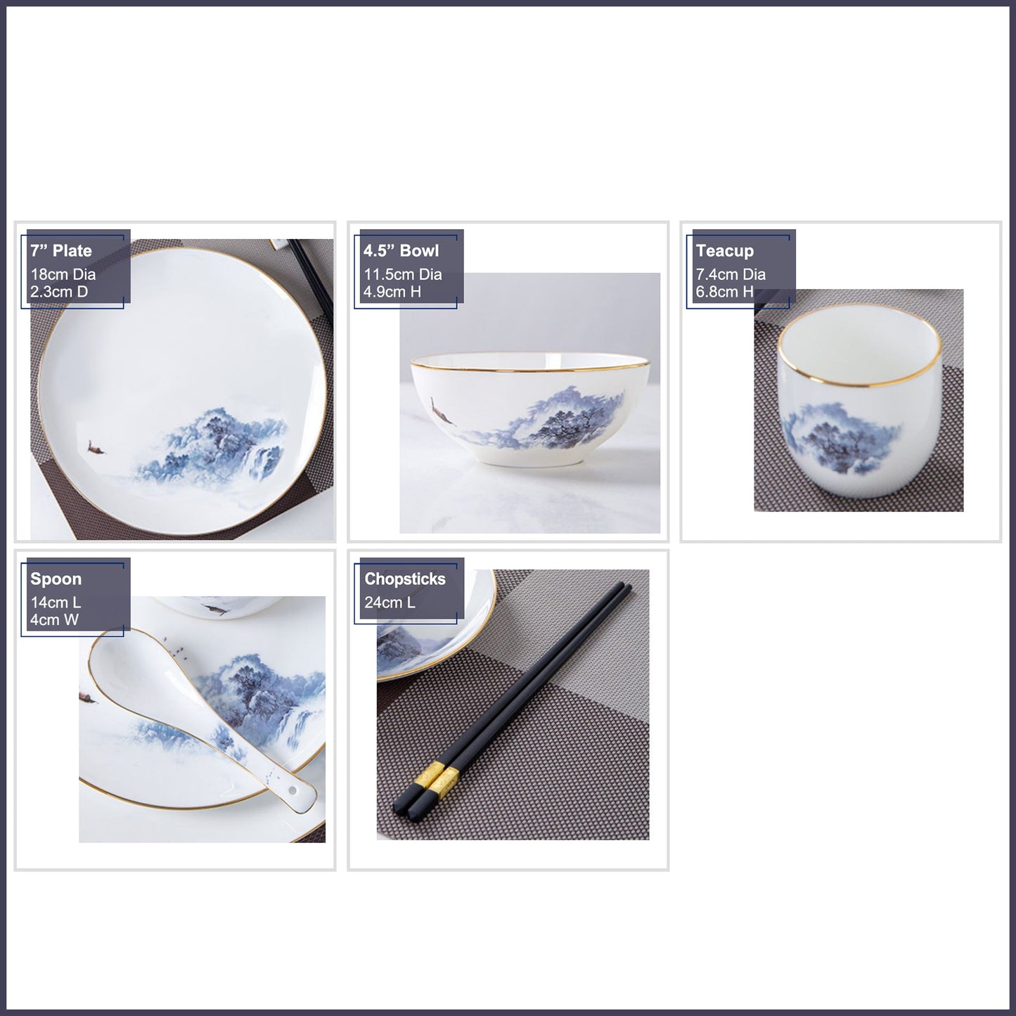 Bone China Dinnerware Set, Blue-and-white Porcelain