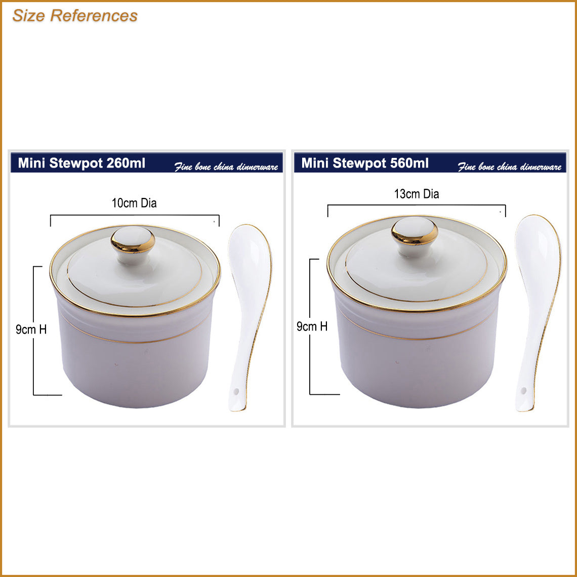 Bone China Stew Pot W/ Lid & Spoon - Gold Rimmed