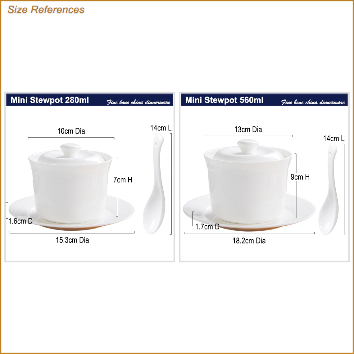 Bone China Tableware - White Stew Pot W/ Dish & Spoon