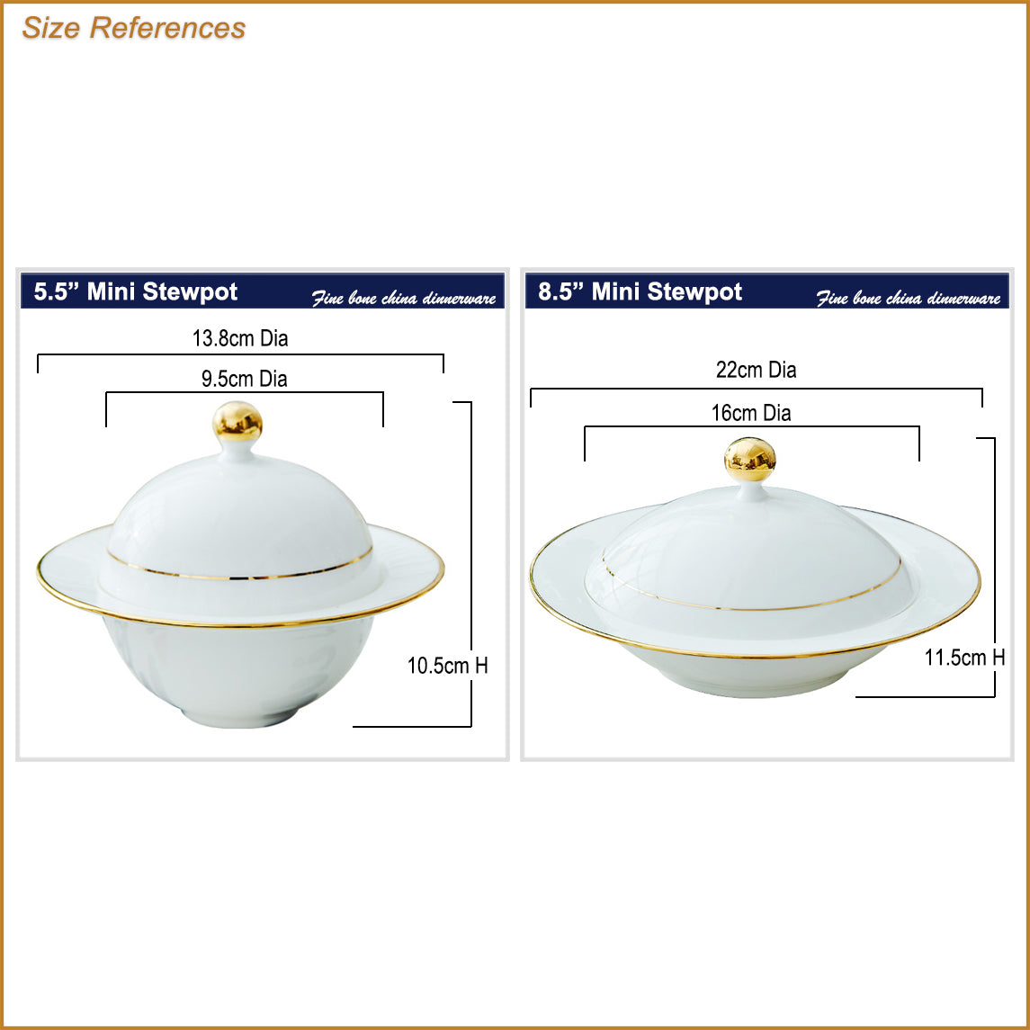 Bone China Steam Soup Bowl W/ Lid - Gold Rimmed