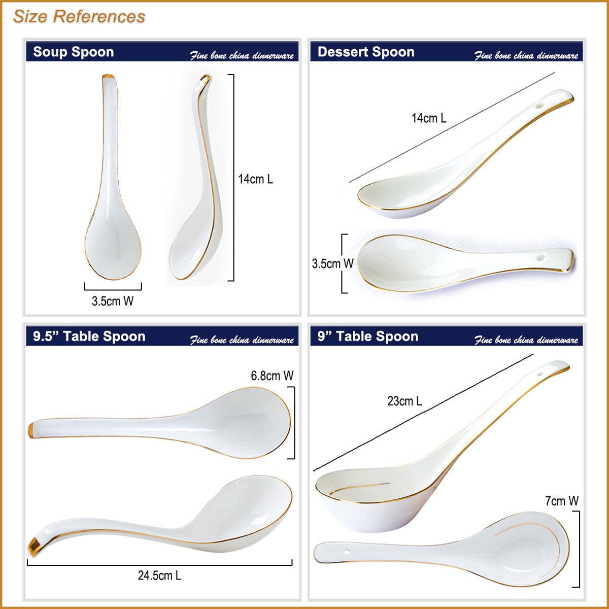 Bone China Spoon Set - White with Gold Rim