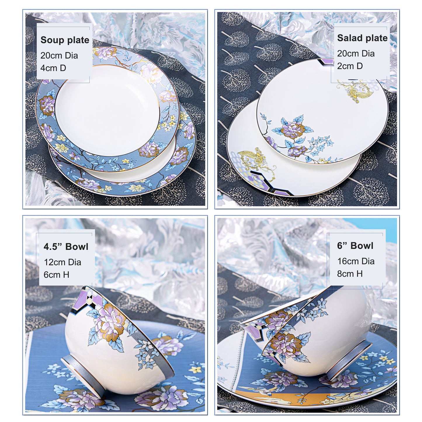 Luxury Bone China Dining Ware Collection - Enameling of Floral Motif in Blue