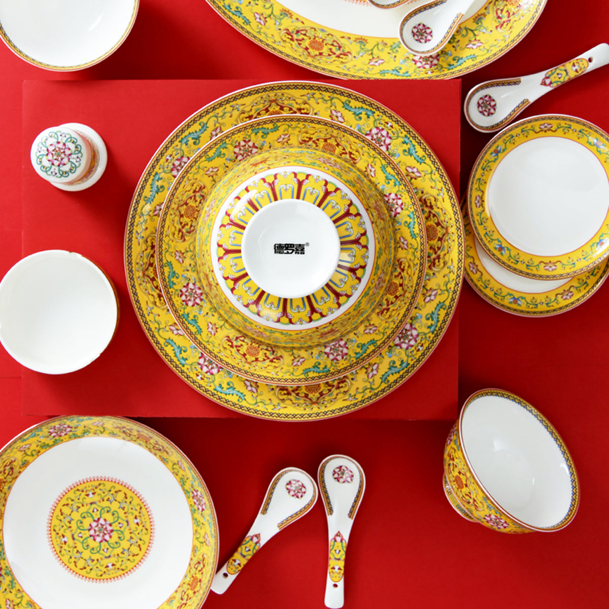 Luxury Bone China Dining Ware Collection - Enameling of Decorative Motif in Yellow