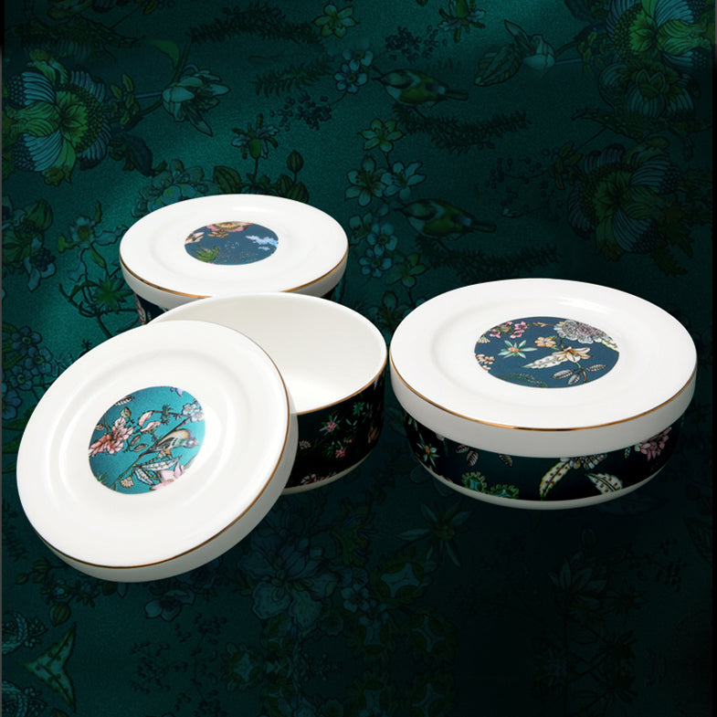 Bone China Serving Bowls with Lids - Set of 3