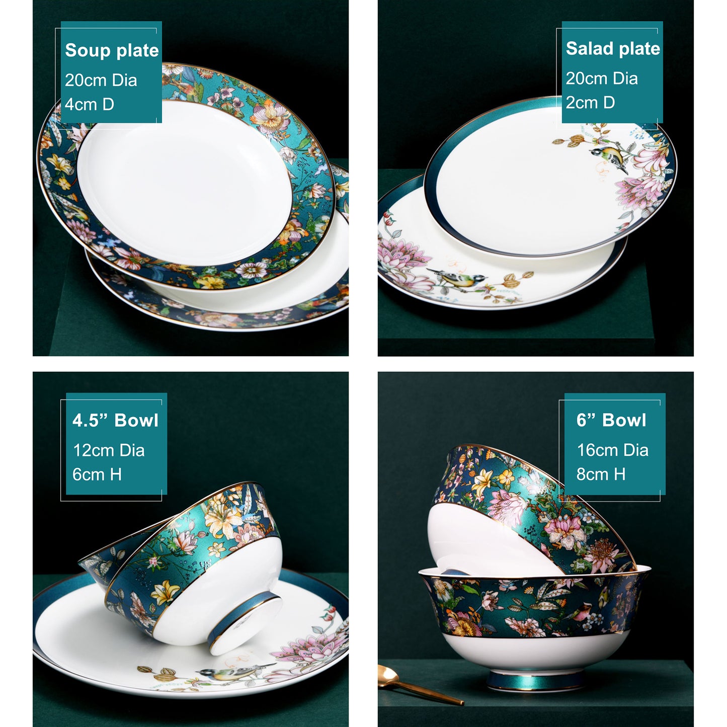 Luxury Bone China Dining Ware Collection - Enameling of Floral Motif in Green