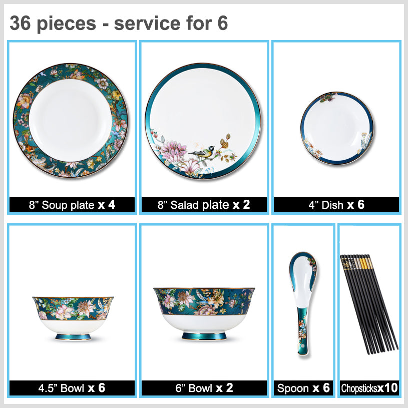 Luxury Bone China Dining Ware Collection - Enameling of Floral Motif in Green