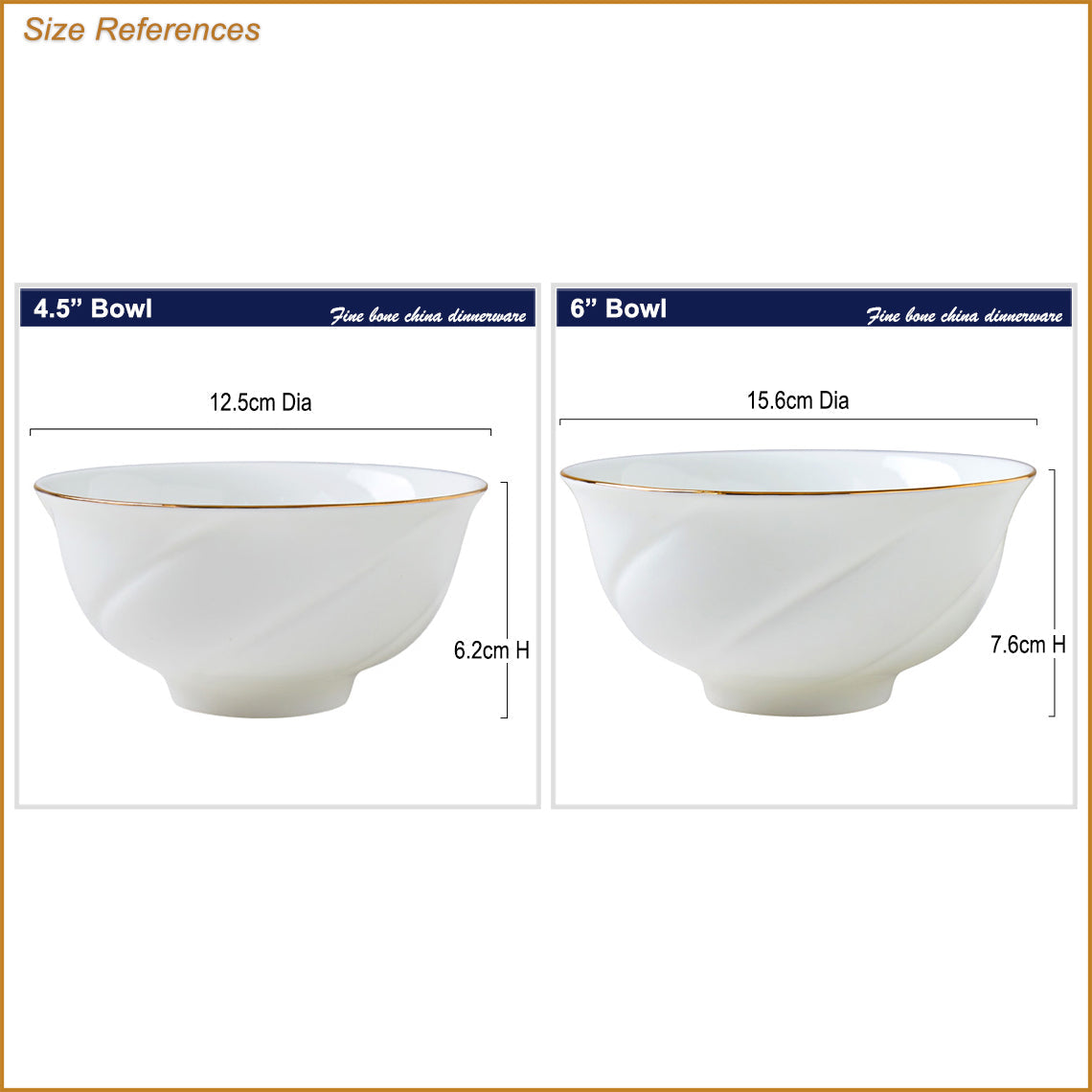Bone China Round Bowl - with Carvings & Gold Rim