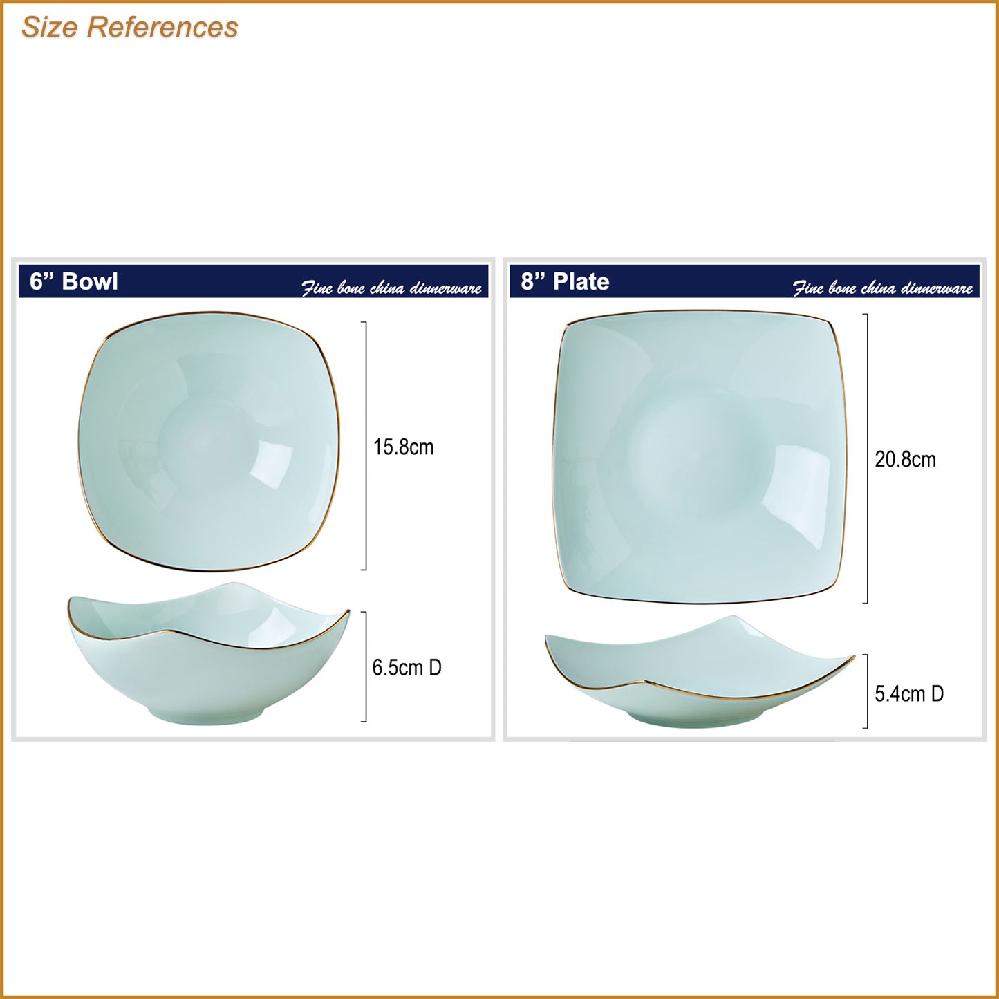 Bone China Celadon Square Plate - Curved Edge with Upward Angles